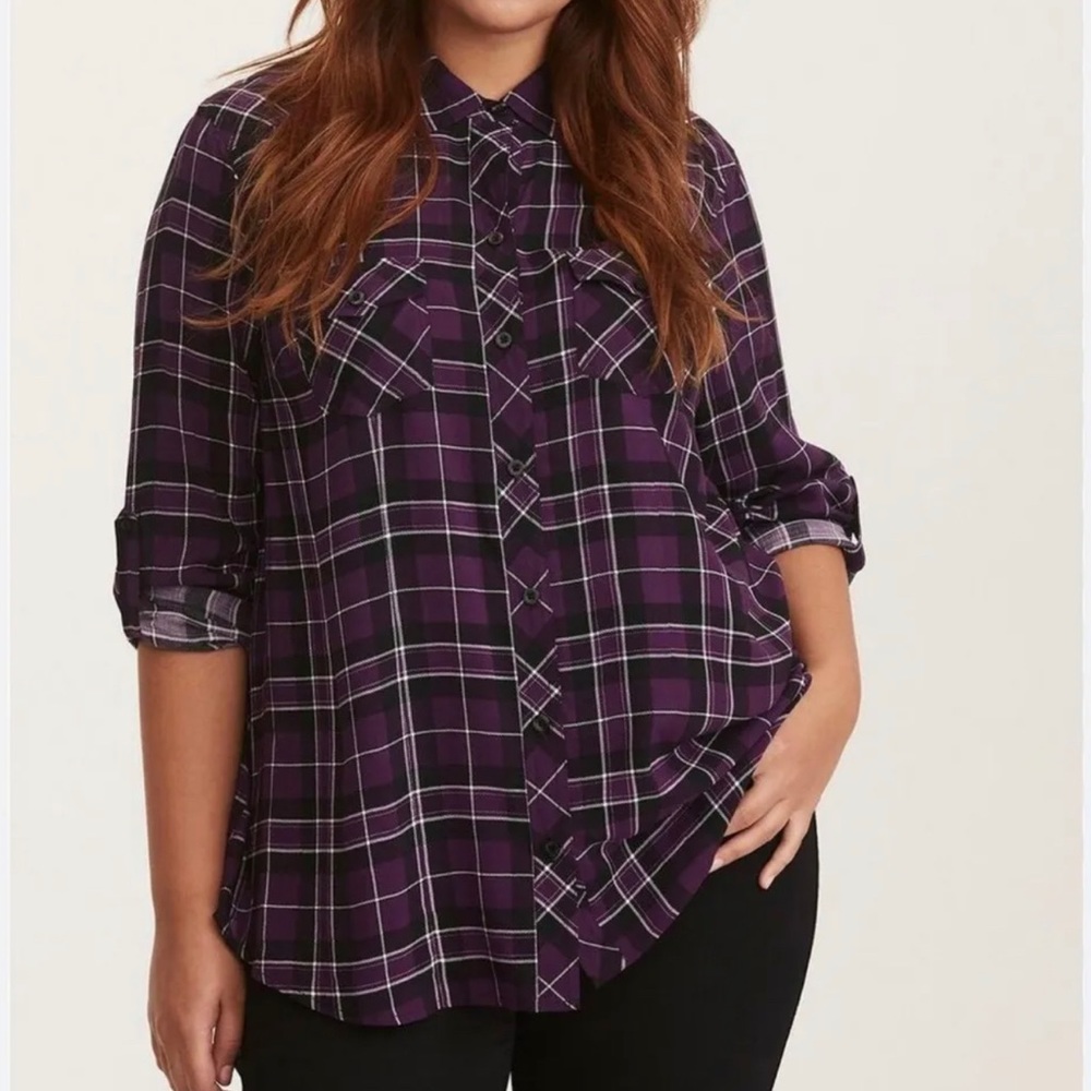 torrid Purple Plaid Button-Up Blouse